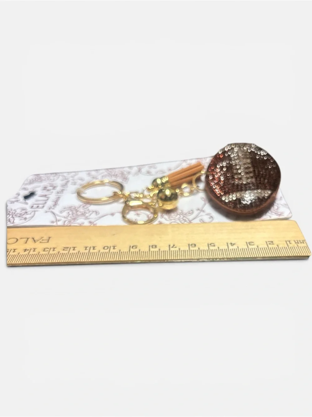 Crystal Football Key & Tassel Charm - Brown
